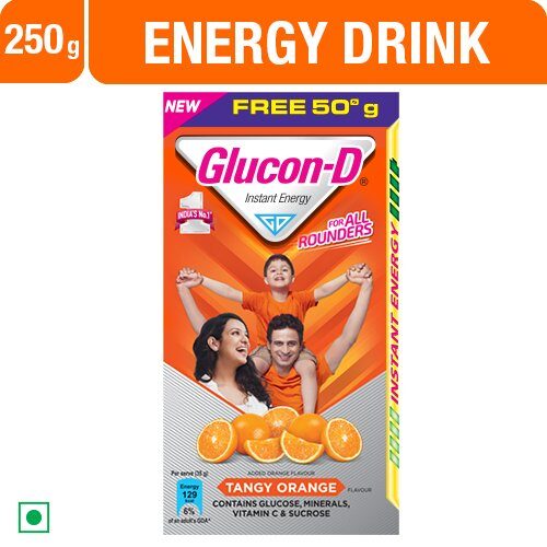 Glucon-D, Orange Flavoured Glucose, 250g Carton-0