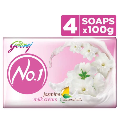 Godrej No.1 Bathing Soap Jasmine & Milk Cream, 100g (Buy 4 Get 1)-0