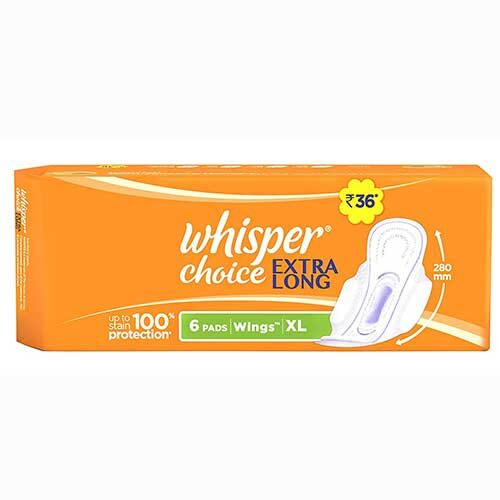 Whisper Choice Ultra Extra Long Sanitary Pads XL Wings, 6 Pieces-0