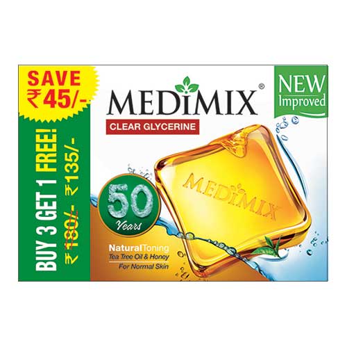 Medimix Clear Glycerine Natural Toning Soap, 100g (Buy 3 Get 1 Free)-0