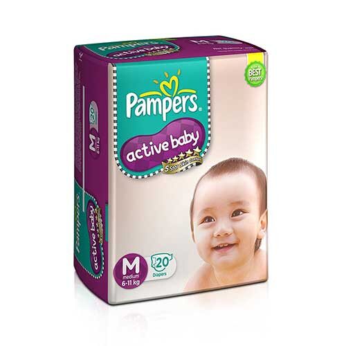 Pampers Active Baby Diapers, Medium, 20N-0