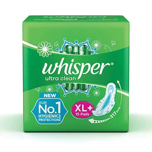 Whisper Ultra Clean Sanitary Pads, XL Plus, 15 Pads-0