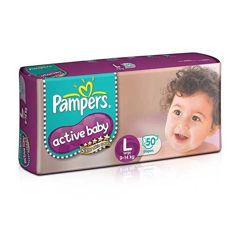 Pampers Active Baby Diapers, Large, 50N-0