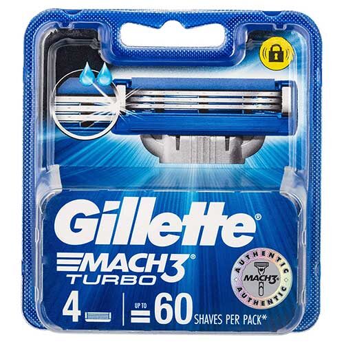 Gillette Mach 3 Turbo Manual Shaving Razor Blades, 4N-0
