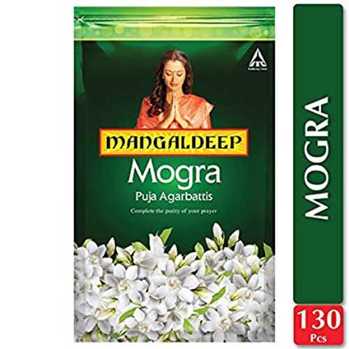Mangaldeep Mogra Puja Agarbattis, 130 Sticks, Zip Pouch-0
