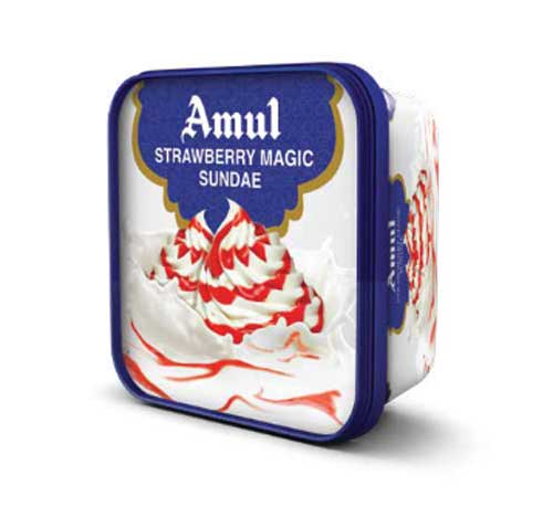 Amul Strawberry Magic Sundae Ice Cream, 1lt Tub-0
