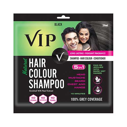 VIP Hair Colour Shampoo, Black, 20 ml Pack of 5