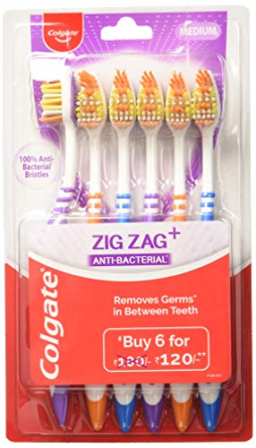 Colgate ZigZag Antibacterial Toothbrush Medium, Pack of 6