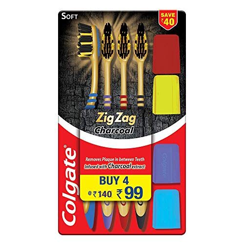 Colgate ZigZag Charcoal Soft Bristle Toothbrush - 4 Pcs