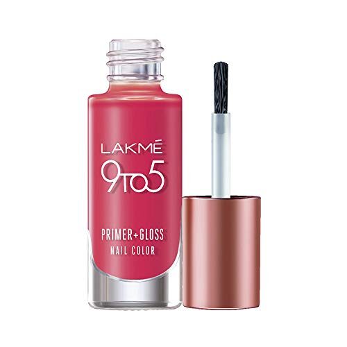 Lakme 9 to 5 Primer + Gloss Nail Colour, Berry Business, 6 ml
