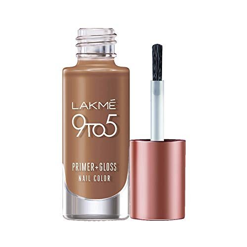 Lakme 9 to 5 Primer + Gloss Nail Colour, Caramel Case, 6 ml