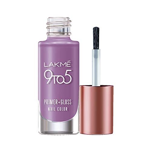 Lakme 9 to 5 Primer + Gloss Nail Colour, Lilac Link, 6 ml