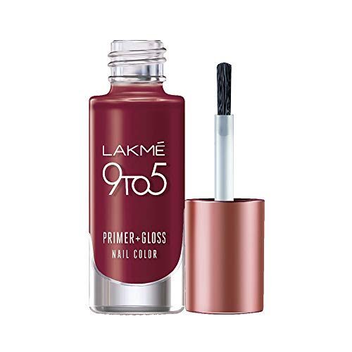 Lakme 9 to 5 Primer + Gloss Nail Colour, Red Alert, 6 ml