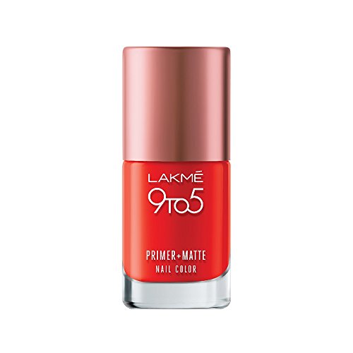 Lakme 9 to 5 Primer and Matte Nail Color, Crimson, 9ml