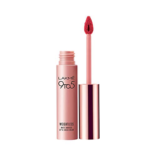 Lakme 9 to 5 Weightless Matte Mousse Lip and Cheek Color, Scarlet Plume, 9g