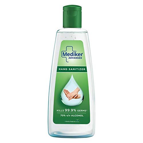 Mediker Hand Sanitizer,70 % Alcohol Based Sanitizer,Instantly Kills 999% Germs Without Water,Use Anytime, Anywhere, 200 ml