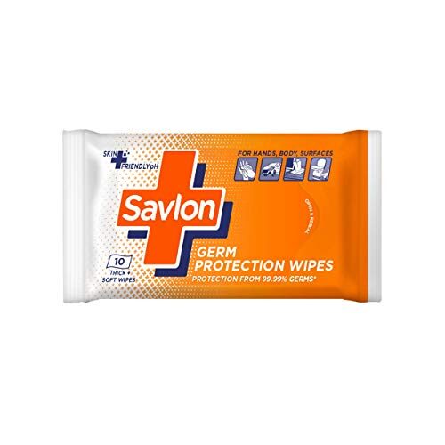 Savlon Germ Protection Wet Wipes 10 Wipes Multi Purpose Fights Germs on Hands, Body and Surfaces Easy to Carry Use at home, office, in car and out of home