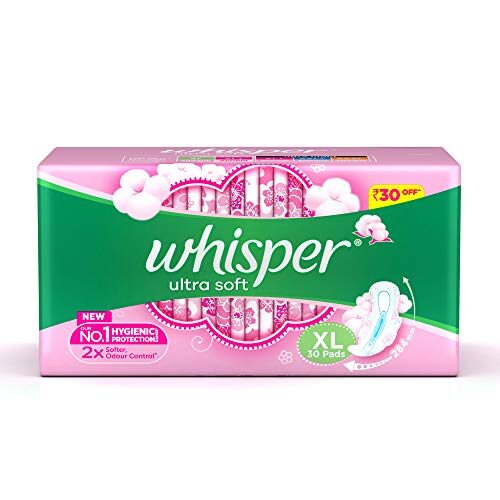 Whisper Ultra Soft Sanitary Pads for Women, XL 30 Napkins