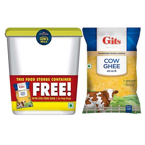Gits Pure Cow Ghee, 1L Pouch with Free Container-0