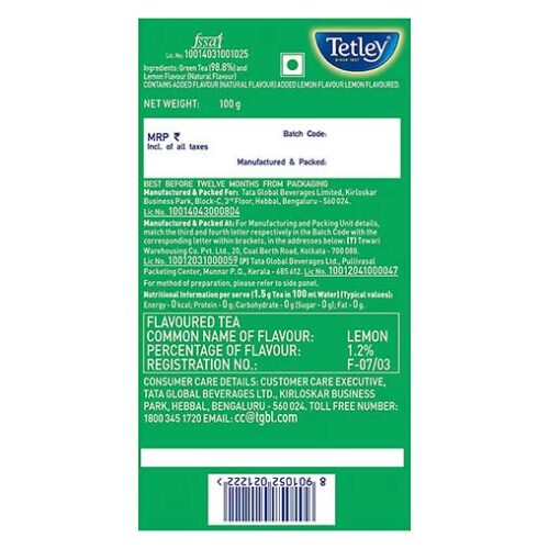 Tetley Long Leaf Green Tea, Lemon, 100g-11805