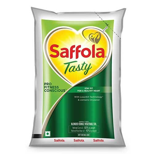 Saffola Tasty Refined Cooking Oil, Blended Rice Bran & Corn Oil, 1L-0