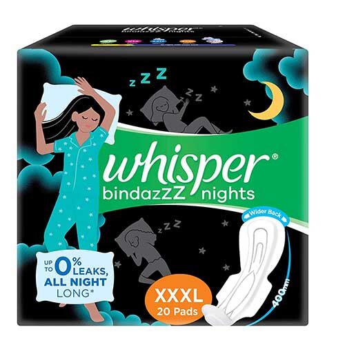 Whisper Bindazzz Nights Sanitary Pads, XXXL 20 Pads-0