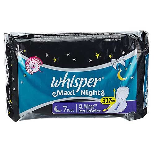 Whisper Maxi Nights Sanitary Pads, XL, 7 Pads-0