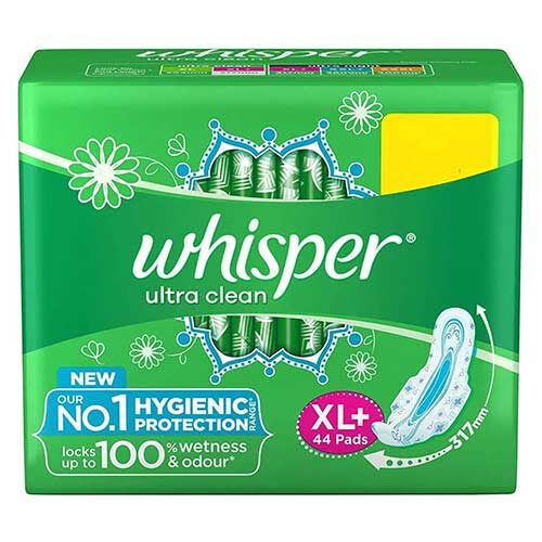 Whisper Ultra Clean Sanitary Pads, XL Plus, 44 Pads-0