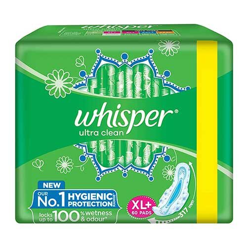 Whisper Ultra Clean Sanitary Pads, XL Plus, 60 Pads-0