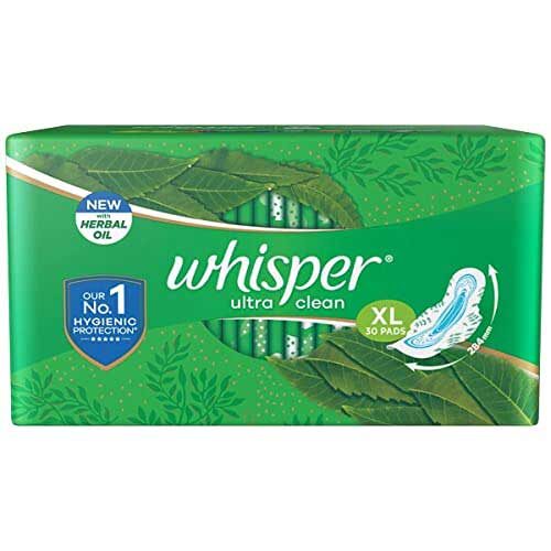 Whisper Ultra Clean Sanitary Pads, XL, 30 Napkins-0