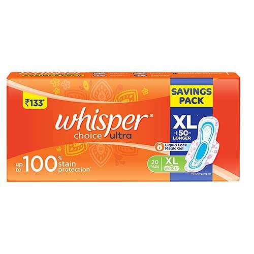 Whisper Choice Ultra Sanitary Pads, XL 20 Pads-0