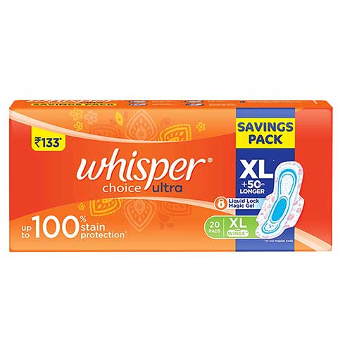 Whisper Choice Ultra Sanitary Pads, XL 20 Pads-0