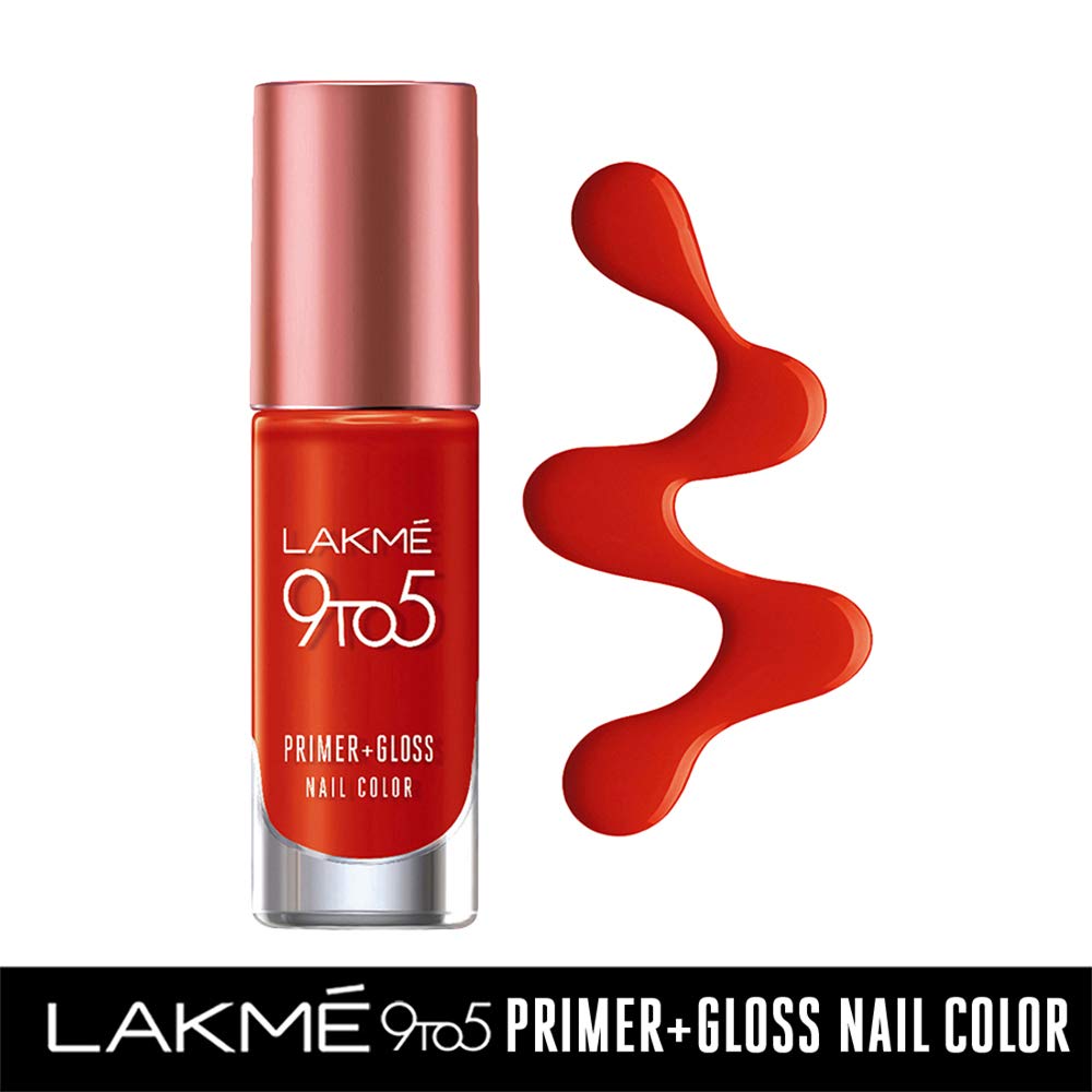 Lakmé 9To5 Primer + Gloss Nail Colour, Cherry Red, 6 ml-11335