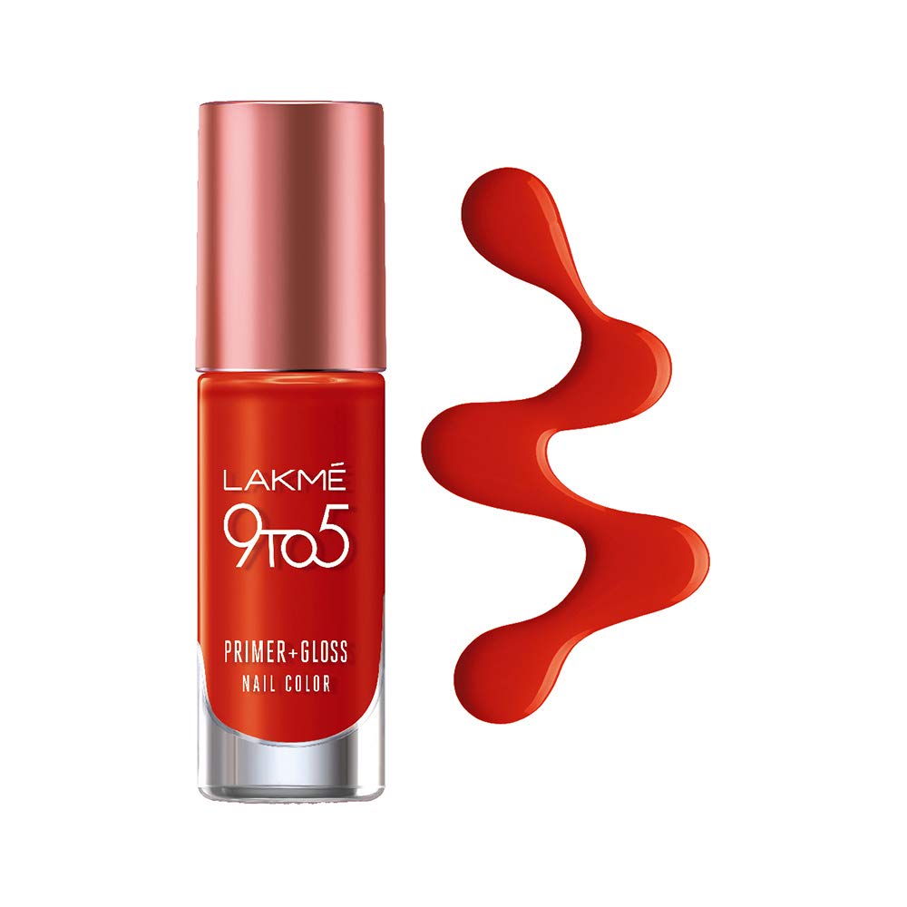 Lakmé 9To5 Primer + Gloss Nail Colour, Cherry Red, 6 ml-11338