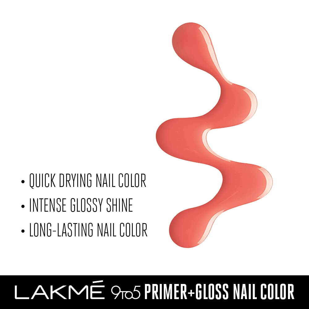 LAKMÉ 9to5 Primer + Gloss Nail Colour, Caribbean Coral, 6 ml-11517