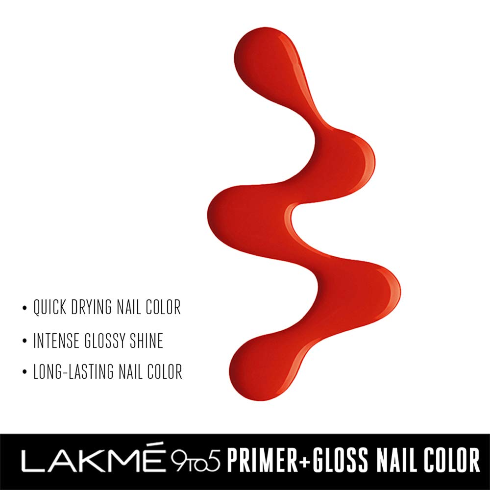 Lakmé 9To5 Primer + Gloss Nail Colour, Cherry Red, 6 ml-11337