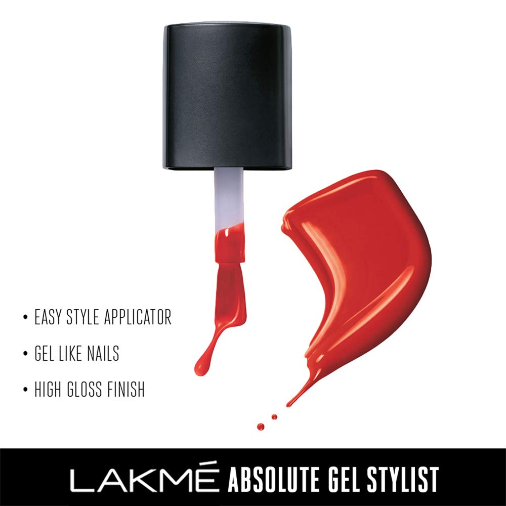 Lakmé Absolute Gel Stylist Nail Color, Tomato Tango, 12ml-0