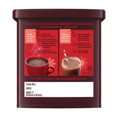 HERSHEY'S Hot Chocolate Drink Powder Mix, Brown, Large, 250 g-11586