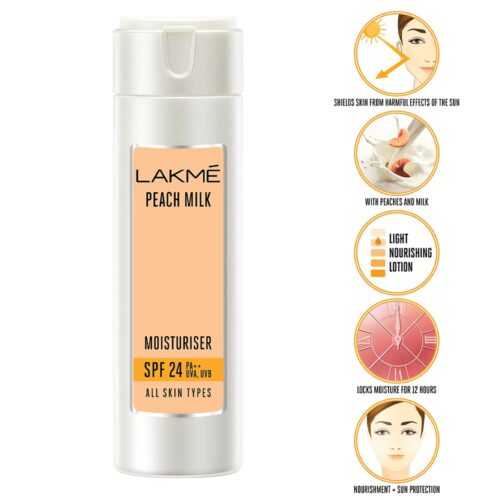 Lakme Peach Milk Moisturizer SPF 24 PA++ Sunscreen Lotion, Lightweight, Locks Moisture For 12 Hours With Sun Protection, 60 ml-11479