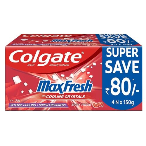 Colgate Max Fresh Toothpaste, Red Gel Paste With Menthol For Super Fresh Breath, 600g, 150g X 4 Spicy Fresh-0