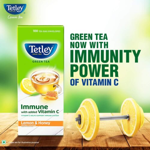 Tetley Green Tea Immune with Added Vitamin C, Lemon and Honey, 100 Tea Bags-11718