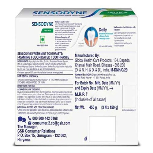 Sensodyne Fresh Mint Toothpaste Sensitivity Relief,450 grams (3N x 150g)-11853