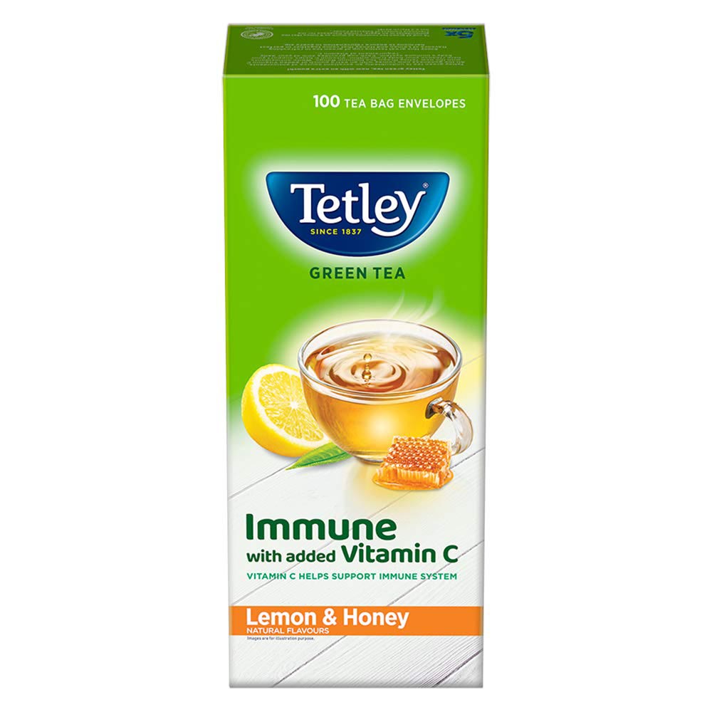 Tetley Green Tea Immune with Added Vitamin C, Lemon and Honey, 100 Tea Bags-0
