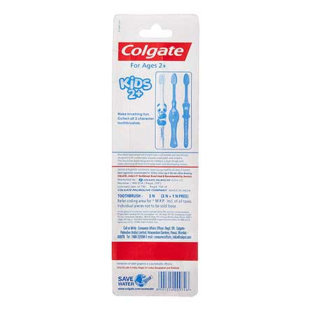 Colgate Kids Toothbrush for 2+ years, 3Pcs , Buy 2 Get 1 Free, with Extra Soft Bristles-11902