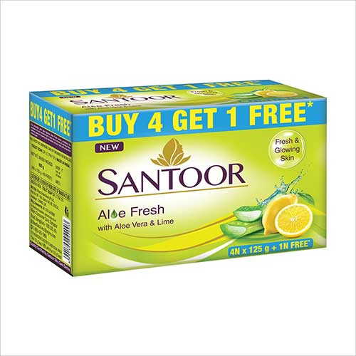 Santoor Aloe Fresh Soap Bar, 125g (4 +1Free)-0