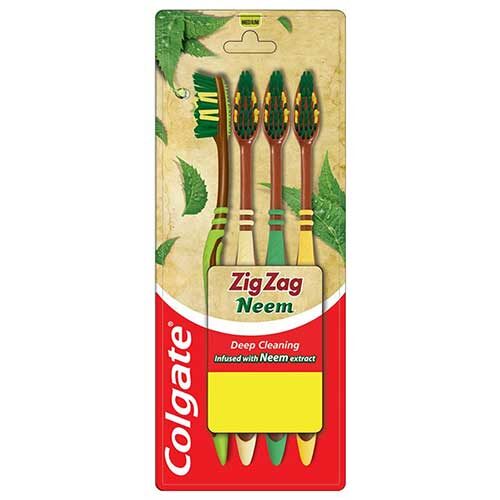 Colgate ZigZag Neem Medium Bristle Toothbrush - 4 Pieces-0