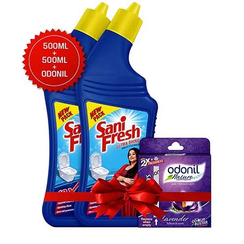 Sanifresh Ultrashine -10X Extra Strong Extra Clean Toilet Cleaner 500 ml (Pack of 2) with Odonil 50gm Free-0