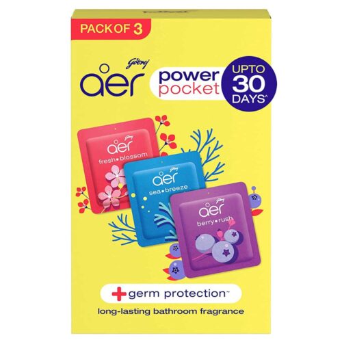 Godrej Aer Power Pocket Air Freshener- Bathroom and Toilet Lasts Up to 30 days Assorted Pack of 3 (30g)-0