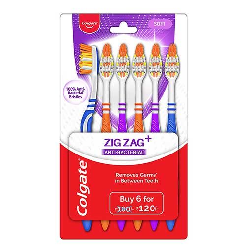 Colgate ZigZag Anti-Bacterial Toothbrush - Soft (Pack of 6)-0