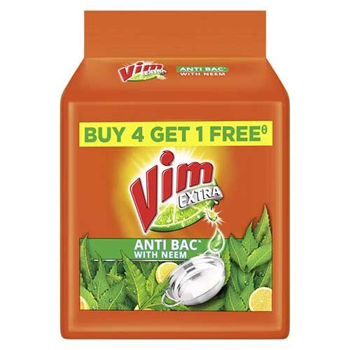 Vim Extra Anti Bacterial Dishwash Bar 200g ,(Buy 4 get 1 Free)-0
